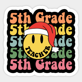 Retro Christmas Teacher 5th Grade Santa Hat Back To School Sticker